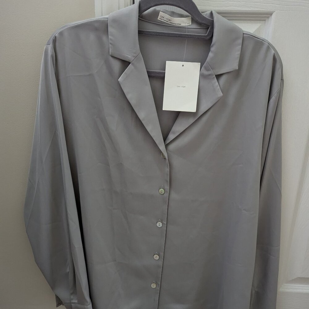 Oak + Fort Satin Button Up Blouse